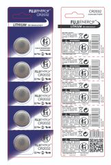 CR2032 FUJIENERGY Lithium Coin Cell, blister pack of 5